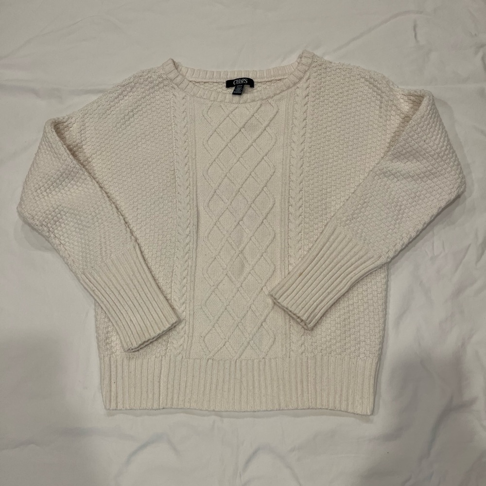Chaps White Cable Knit Sweater Small
